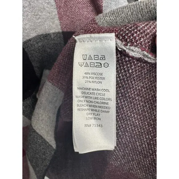 Tahari Mock Neck Sweater Women Size L Gray/Red Plaid Pullover Tartan Knit Top - Picture 4 of 8